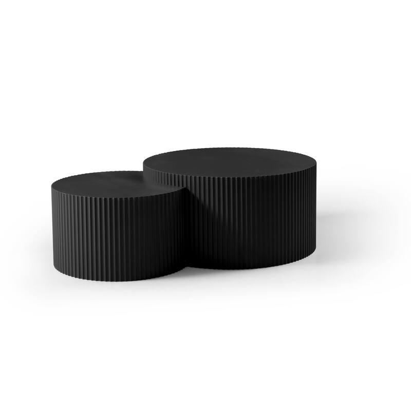 Black Nesting Table Set Of 2 Round And Half Moon Shapes,No Need Assembly