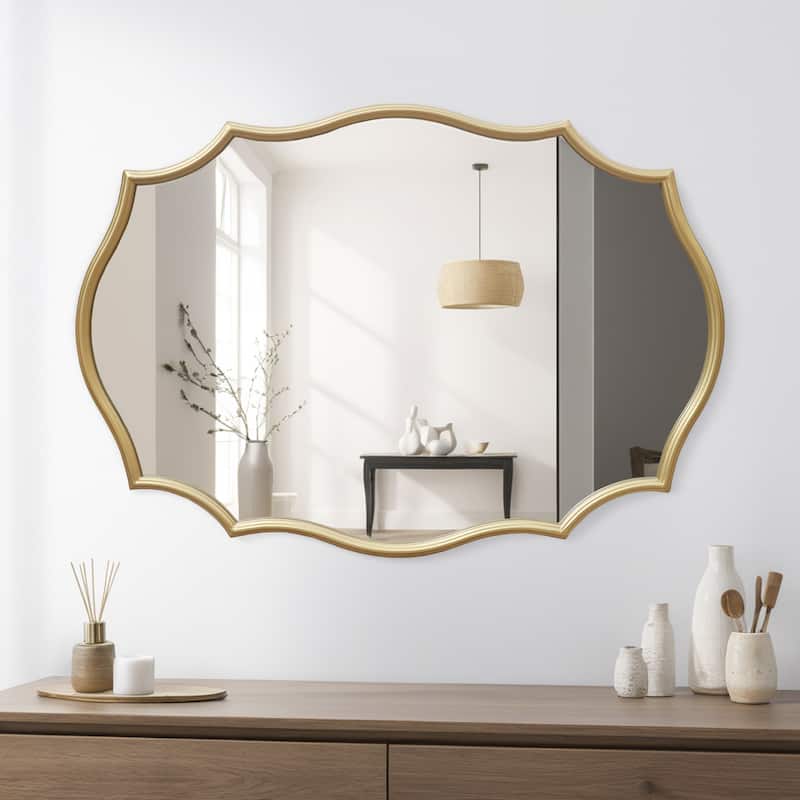 Scalloped Oval Metal Framed Wall Mirror，23.8 x 34 Inch