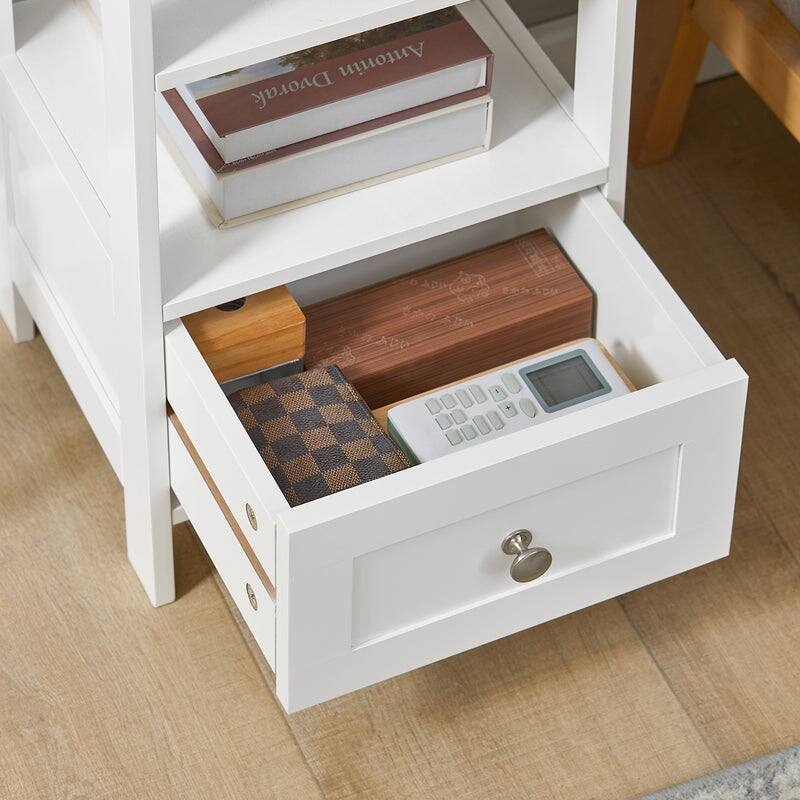 Haotian FBT91-W, End Table Bedside Table With 3 Shelves And 1 Drawer
