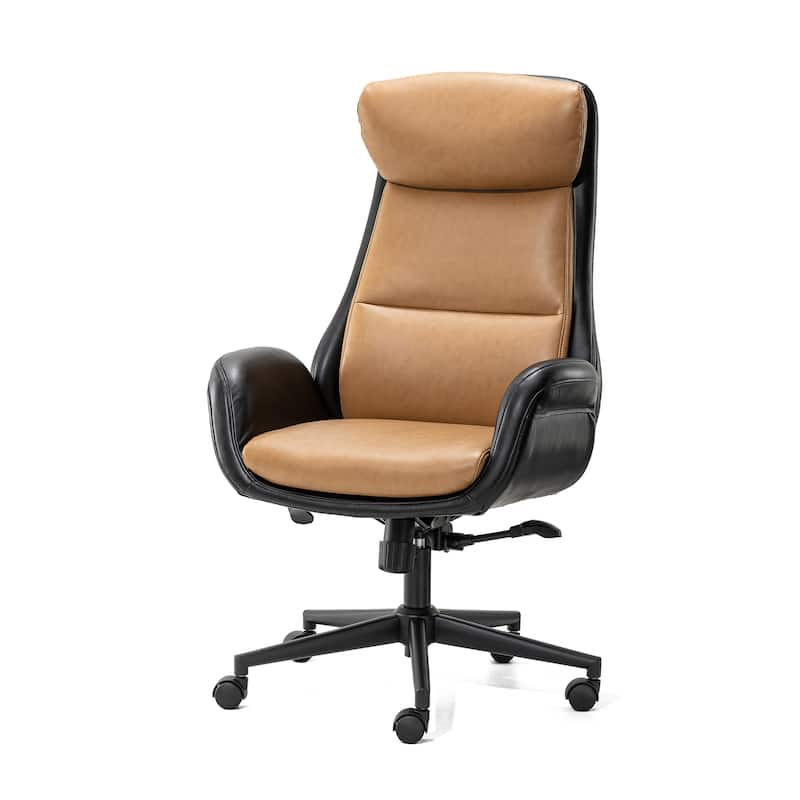 Glitzhome 48-inch Two-tone High Back Gaslift Ergonomic Executive Swivel Home Office Chair - 43.75"-47.75"H - Black & Camel