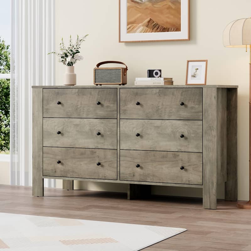 6 Drawer Dresser for Bedroom, Modern Wooden Storage Chest with Drawers - Grey