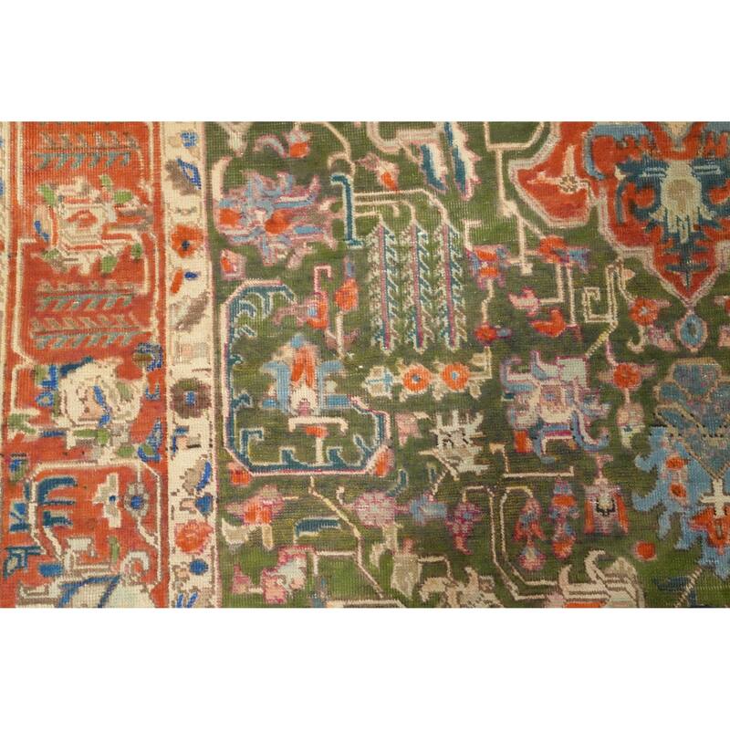 Hand Knotted Oriental 100% Wool Carpet Traditional Medallion Green Tabriz Area Rug - 8' 7'' X 4' 8''
