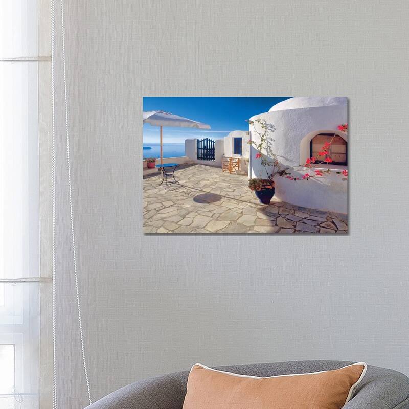 iCanvas "Greece, Santorini, Oia. House balcony with ocean view. " by Jaynes Gallery Canvas Print - 18x26x1.5