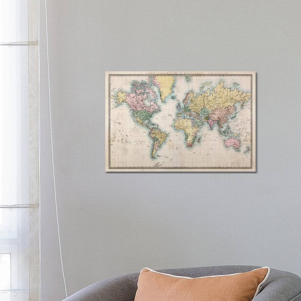 iCanvas "World Map, Detailed Map, Vintage Style" by WallDecorAddict Canvas Print