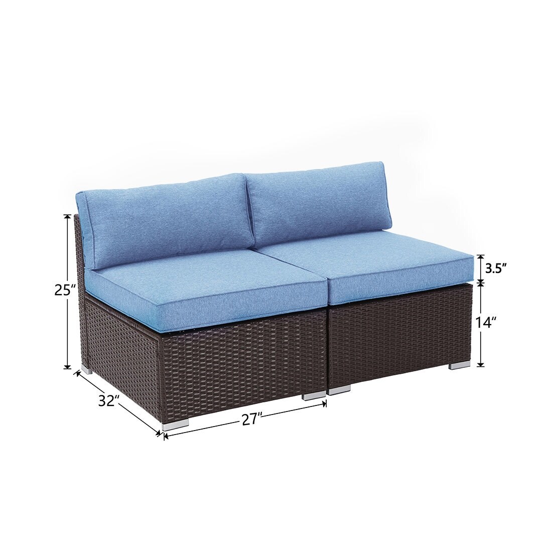 Cozy 2-Piece Outdoor Sectional Armless Chair Set for Patio-image