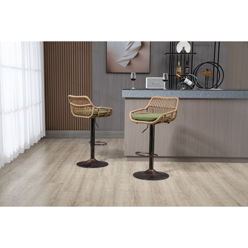 Set of 2 Swivel Upholstered Adjustable Counter Height Bar Stools With Footrest