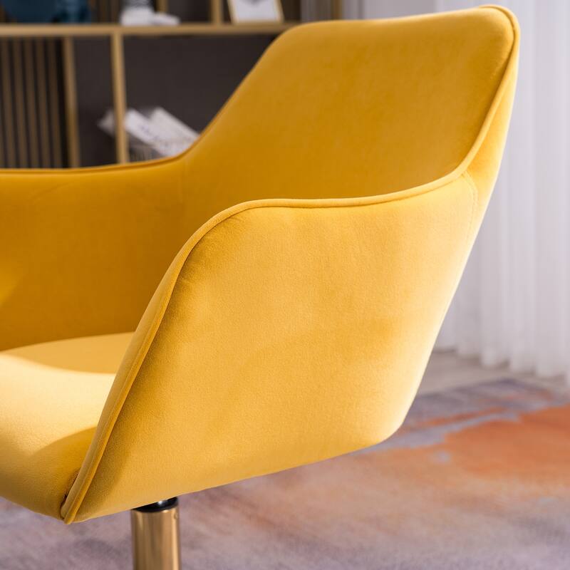 Modern Upholstered Home Office Chair with Adjustable Height & Gold Metal Legs, 360° Swivel