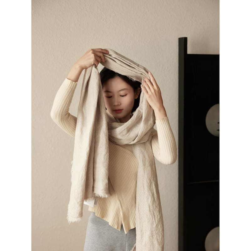 Ana Pure Linen Couch Throw and Multi-Purpose Scarlf-Top Grade & Natural