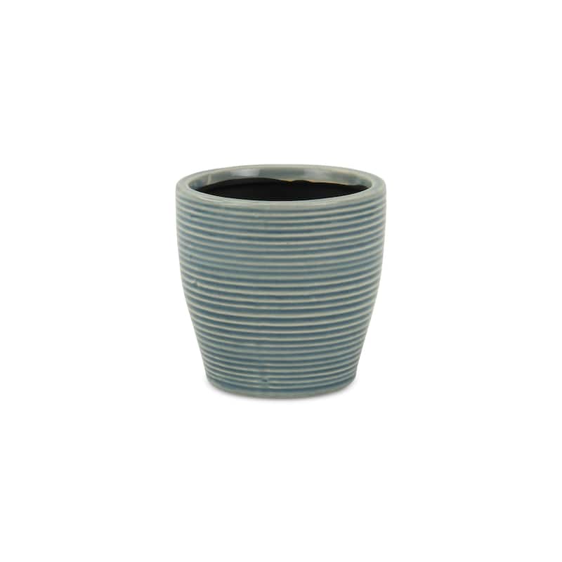 Livia Blue Ceramic Rippled Pot