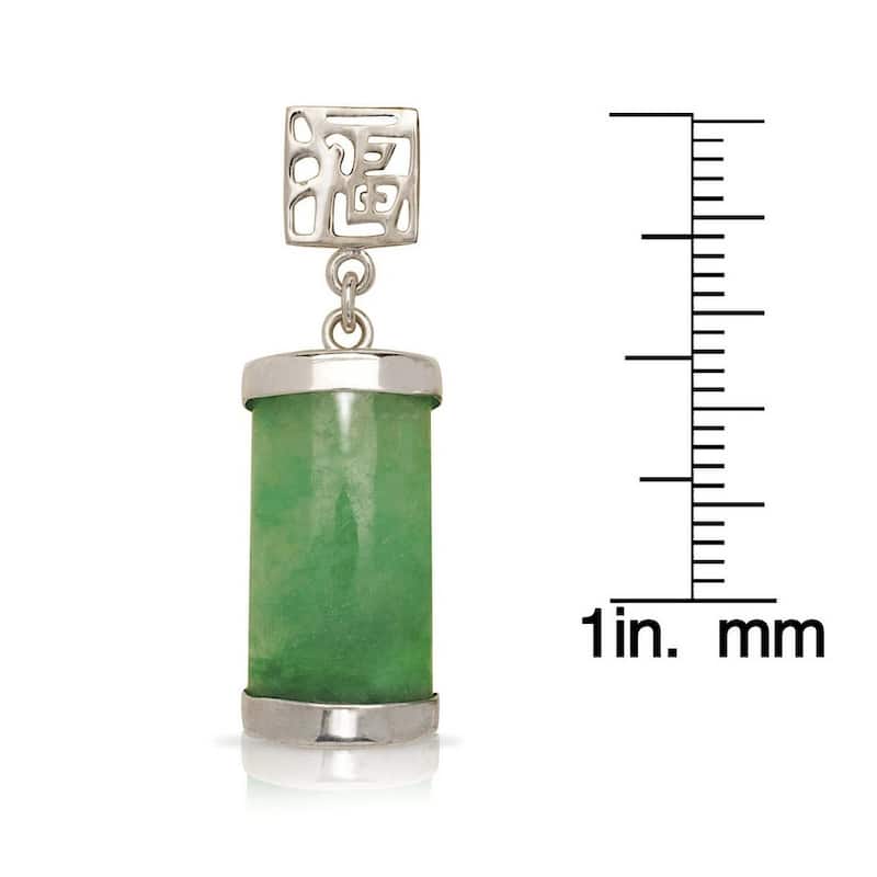 Curata Sterling Silver/Rhodium Segment Green Jade Drop Dangle Asian Script Earrings (8mm x 30mm)