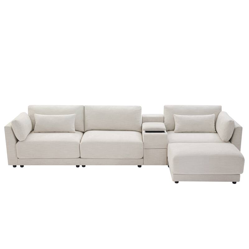 Chenille Reversible Sectional Sofa w/ Storage Console, Movable Ottoman