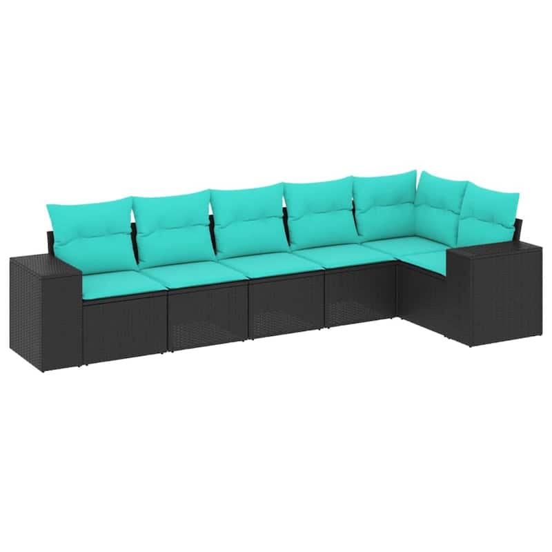 vidaXL 6 Piece Patio Sofa Set with Cushions Black Poly Rattan