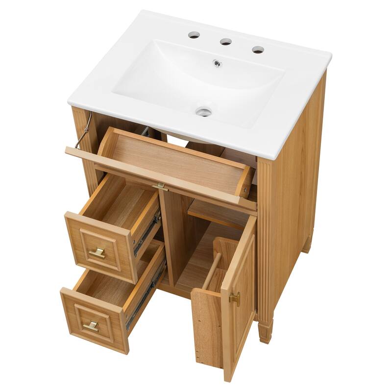 Roomfitters 24" Bathroom Vanity with Sink, Solid Wood Frame, Flip Drawer, 2 Side Drawers & Adjustable Shelf