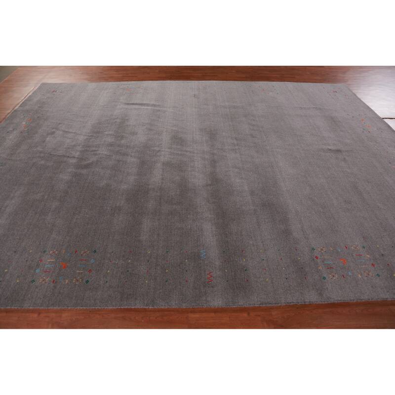 Hand Knotted Oriental 100% Wool Carpet Tribal Tribal Greys & Charcoal Gabbeh Area Rug - 12' 3'' X 8' 10''
