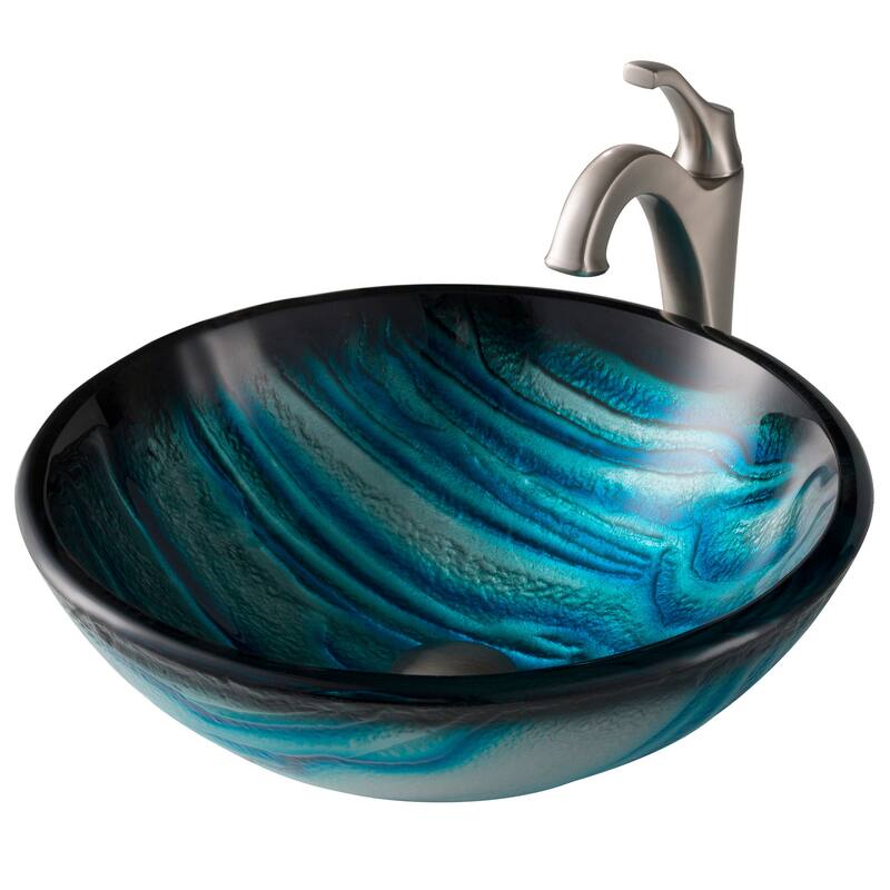 Kraus Arlo & Glass 17" Glass Vessel Bathroom Sink with 1.2 GPM Deck