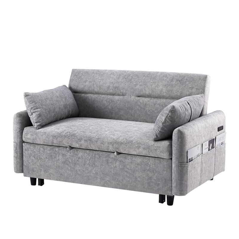 Pull Out Sleep Sofa Bed with Pillows, Loveseats Sofa with Adjsutable Backrest, Convertible Sofa Bed with USB Ports