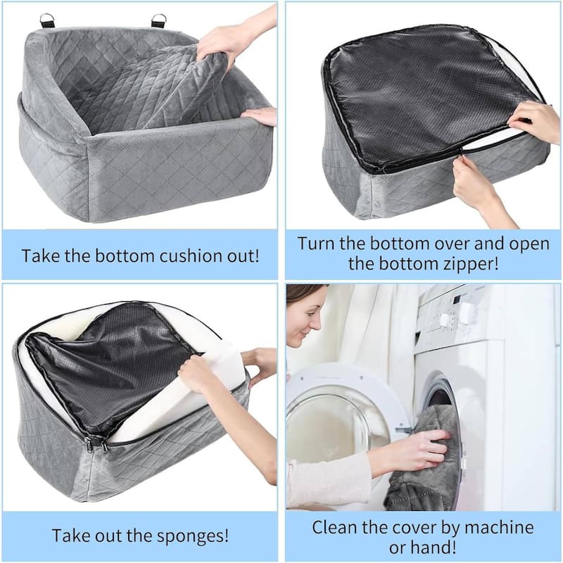 Comfy Dog Bed, Dog Booster Car Seat with Safety Belt and Storage Pockets