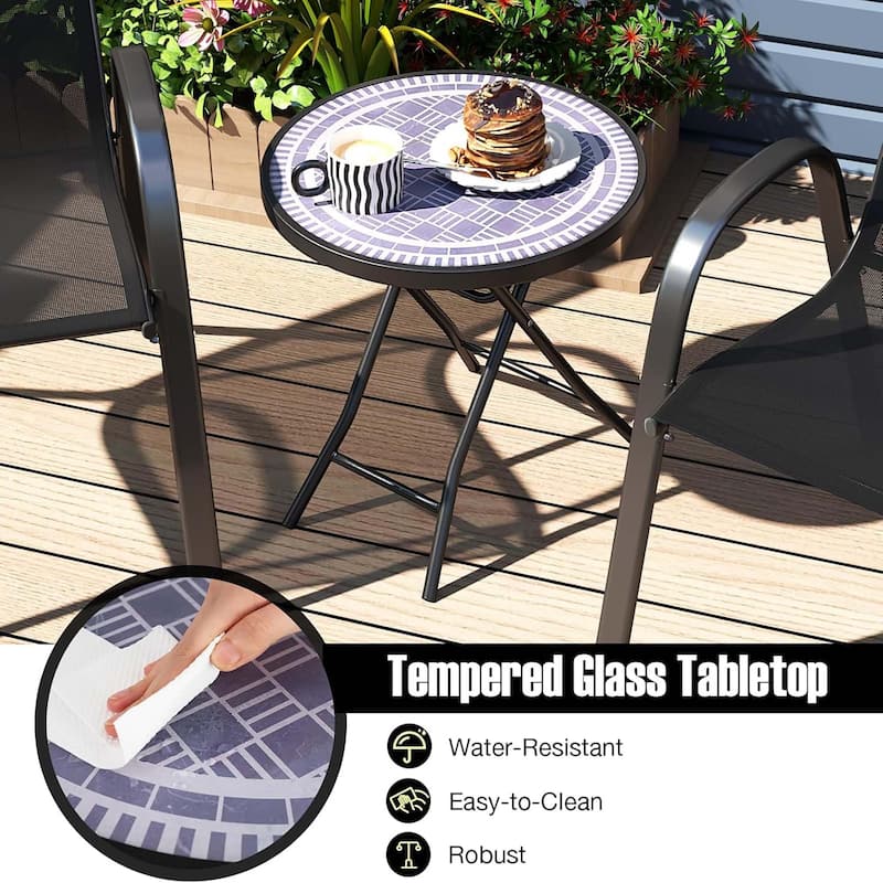 18'' Patio Coffee Table Round Folding Side Table w/ Metal Frame