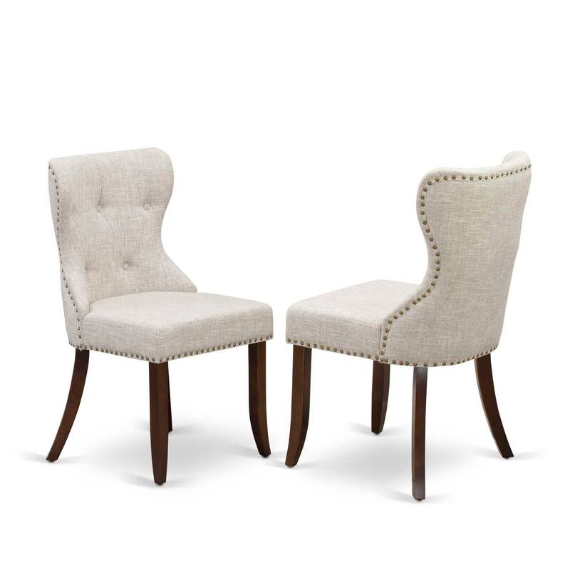3-Piece Mahogany Finish Solid Wood Top - Button Tufted Dining Room Set - Seats 4