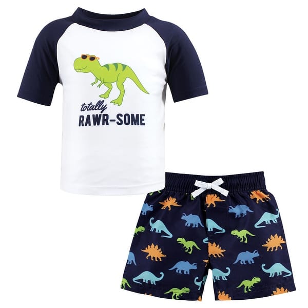 slide 1 of 1, Hudson Baby Boys Swim Rashguard Set, Rawr 12-18 Months - Rawr