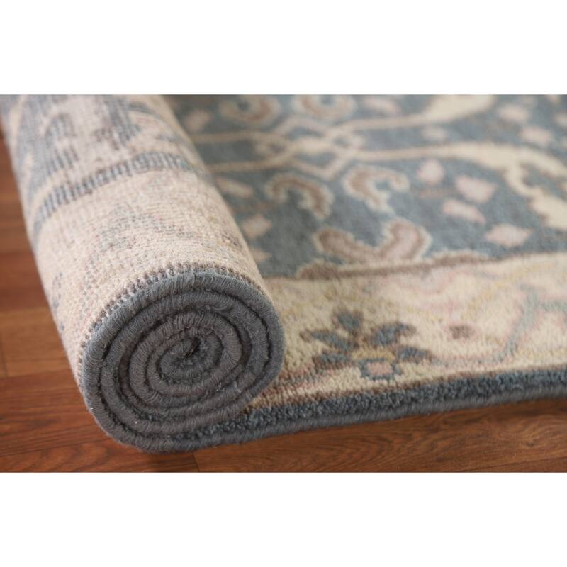 Blue Oushak Style Runner Rug Handmade Wool Carpet - 2'7"x 9'10"