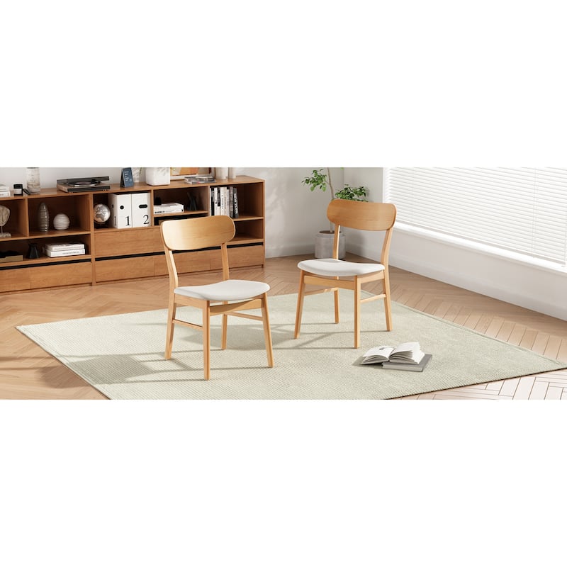 Roomfitters Set of 2 Modern Dining Chairs with Padded Fabric Seats and Solid Rubberwood Legs