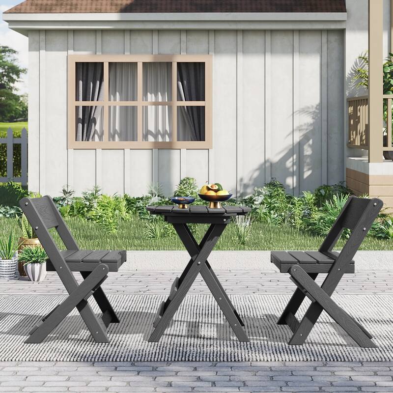 3-Piece Outdoor HDPE Bistro Set, Waterproof, Weather-Resistant & Foldable
