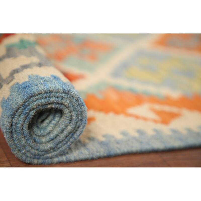 Hand Woven Oriental 100% Wool Carpet Southwestern Geometric Multi-Colored Kilim Area Rug - 6' 3'' X 5' 0''