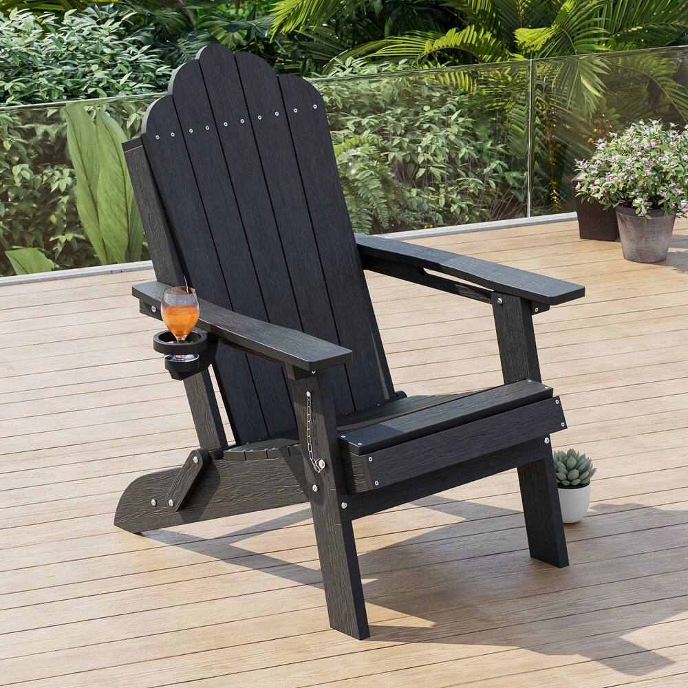 LIVOOSUN HDPE All-Weather Folding Adirondack Chair with Cup Holder