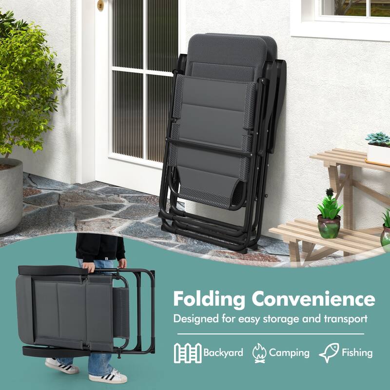 Gymax 2PCS Patio Folding Chairs Back Adjustable Reclining Padded