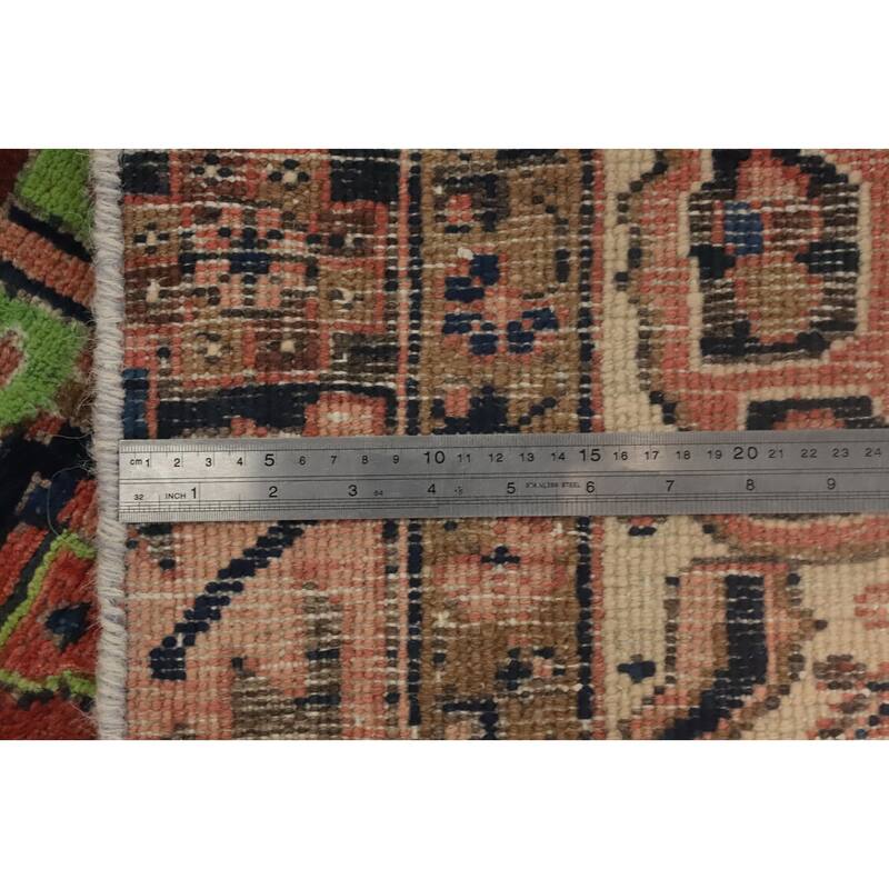 Hand Knotted Oriental 100% Wool Carpet Traditional Geometric Oranges & Rust Heriz Runner Rug - 11' 1'' X 3' 4''