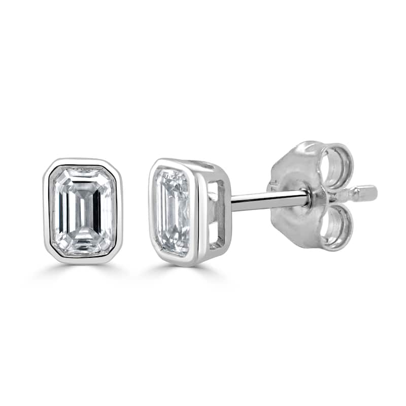 Joelle Collection Diamond Emerald Cut Stud Earrings 1/2 cttw 14K Gold - White