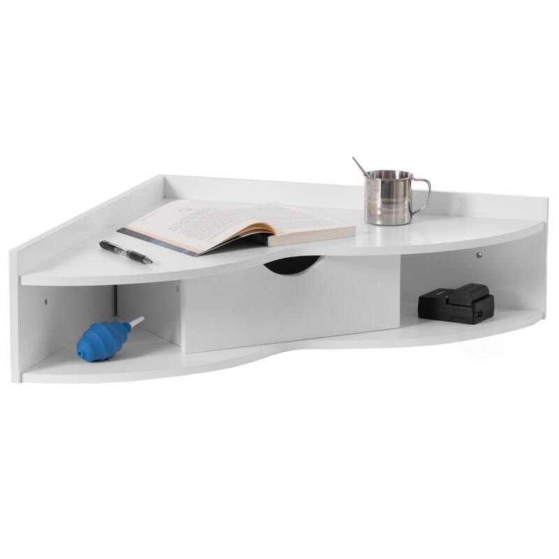 Corner Desk Wall Mounted Office Table with Drawer Writing Desk - White
