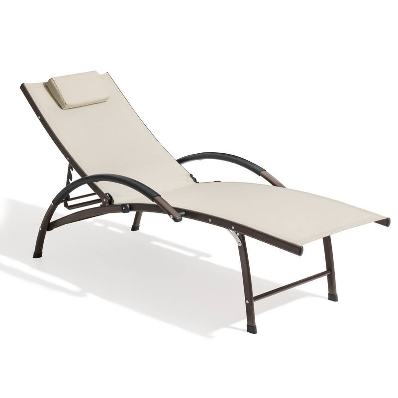 Crestlive Products Outdoor Adjustable Reclining Chaise Lounge Chair with Armrest