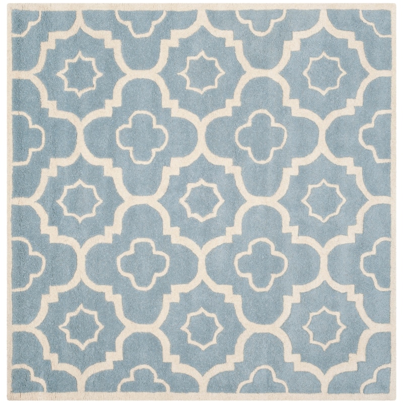 SAFAVIEH Handmade Chatham Franziska Modern Wool Rug - 5' Square - Blue/Ivory