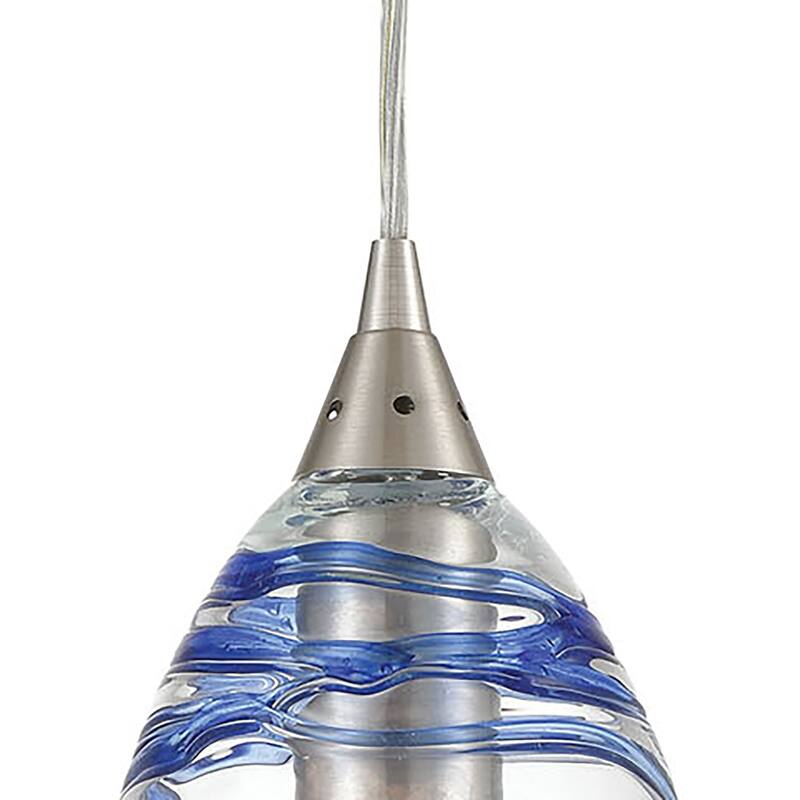 Vines 5-inch Wide 1-Light Pendant in Satin Nickel and Colored Glass - 5 in. Wide