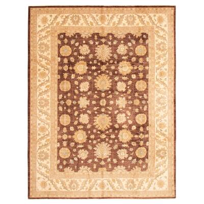ECARPETGALLERY Hand-knotted Peshawar Oushak Dark Brown Wool Rug - 9'0 x 11'9