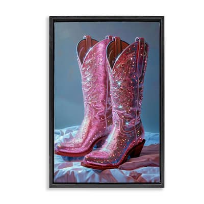 Stupell Dazzling Pink Glam Cowgirl Boots Framed Floater Canvas Wall Art Design By LSR Creative Studio