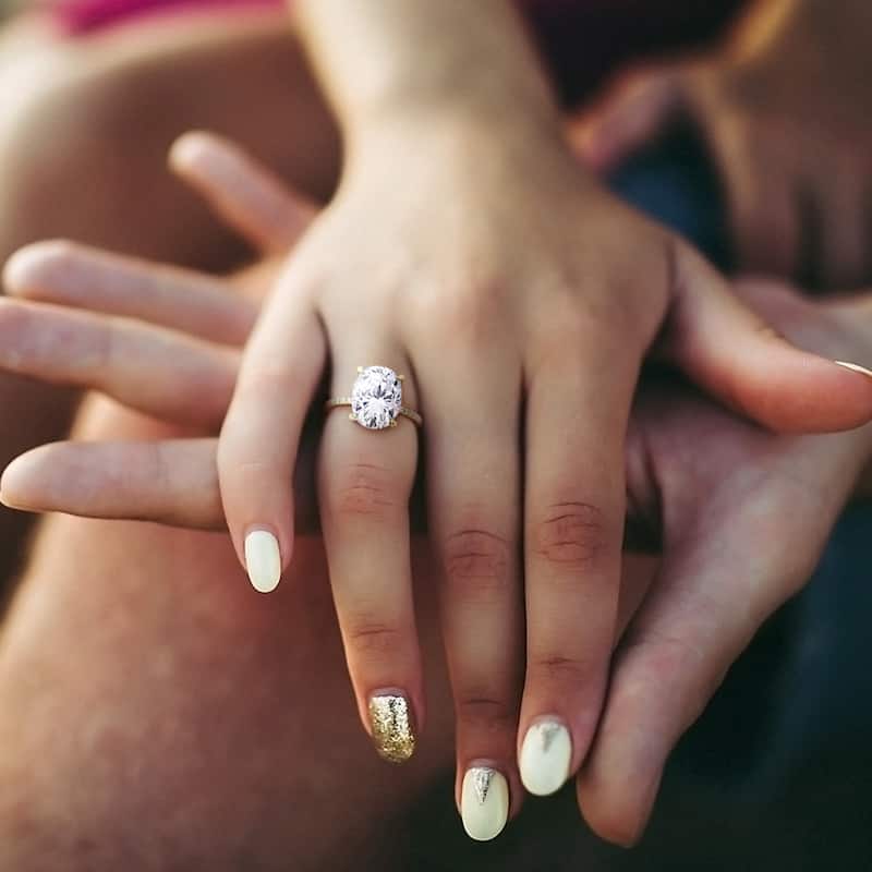 Miadora 4 7/8ct DEW Oval Created Moissanite Engagement Ring in 10k Yellow Gold
