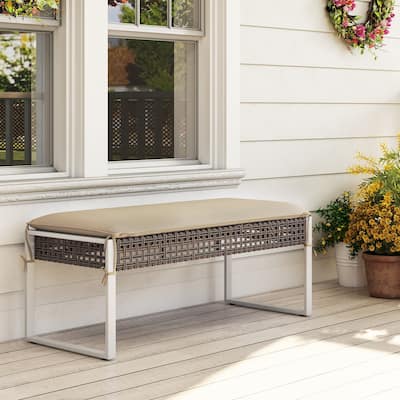 43-Inch 3-in-1 Patio Rattan Ottoman Footrest Bench Coffee Table Seat with Cushion for Backyard Porch - 44.5" x 18.5" x 16.5"