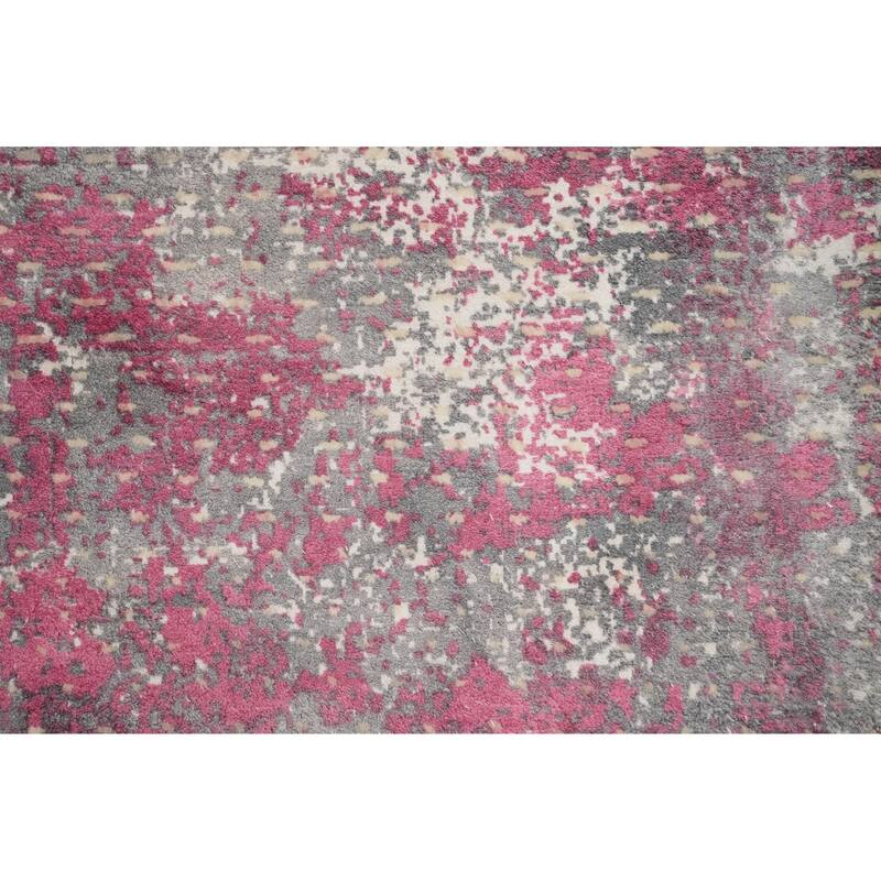 Hand Knotted Oriental Viscose Silk Carpet Modern All-Over Pink Abstract Area Rug - 3' 0'' X 2' 0''