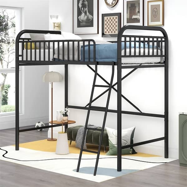 Merax Twin Loft Bed with Full-length Guardrail and Ladder - - 32850633