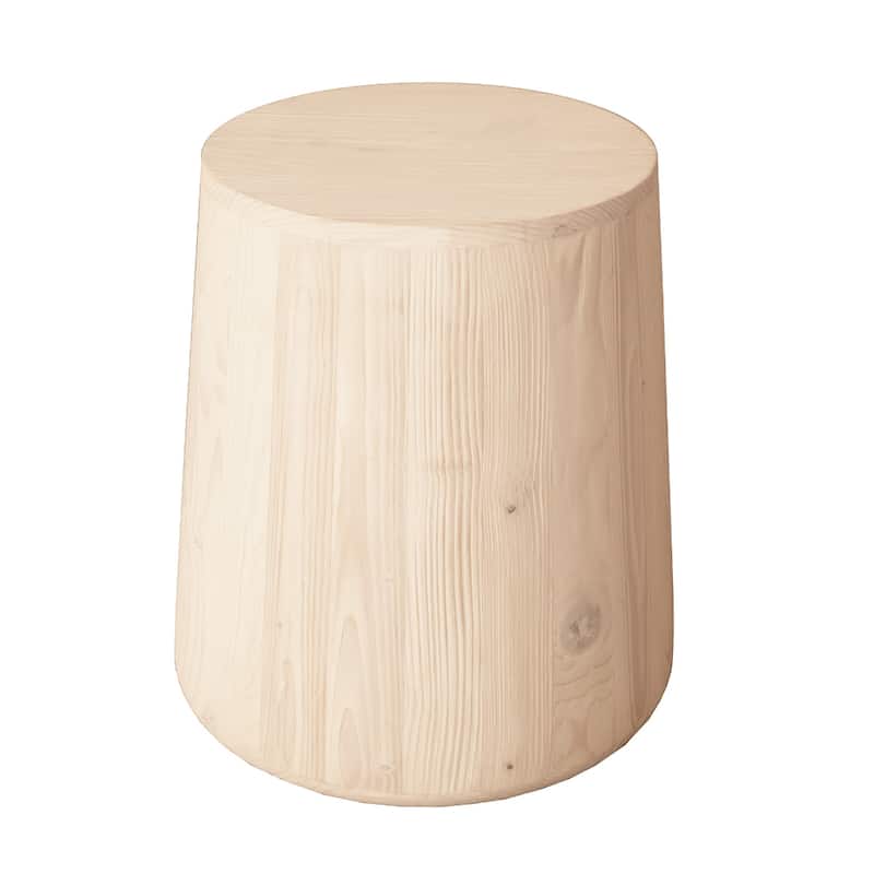 Solid Wood Round End Table with Drum Base Distressed Finish - 15.5” x 13” x 18.5” (D x W x H) - Natural