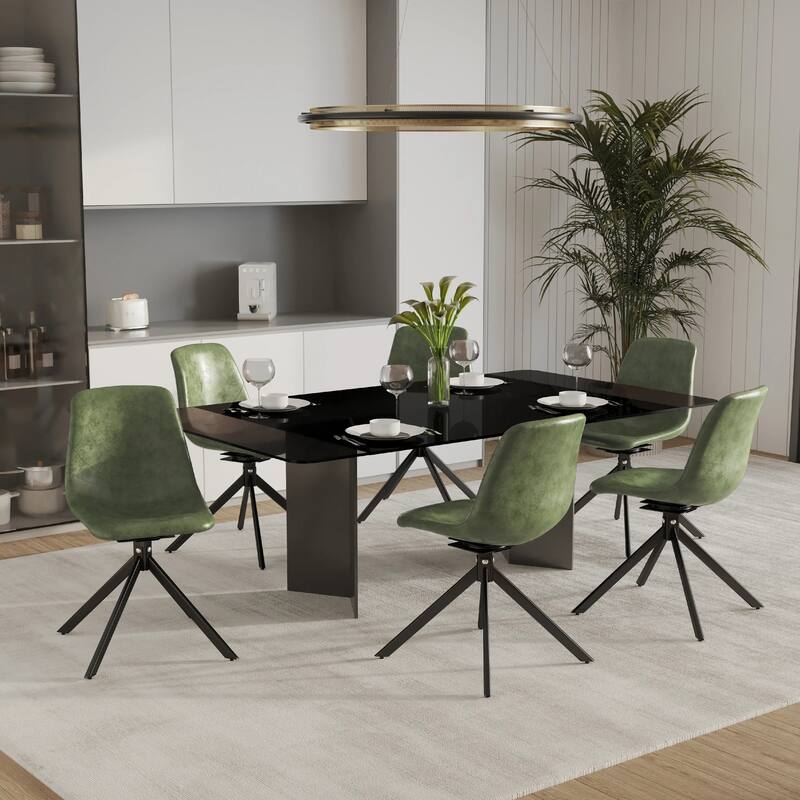 Markley Leather Dining Chair 360 Degree Swivel with Iron legs Modern Accent Side Chair Set of 2
