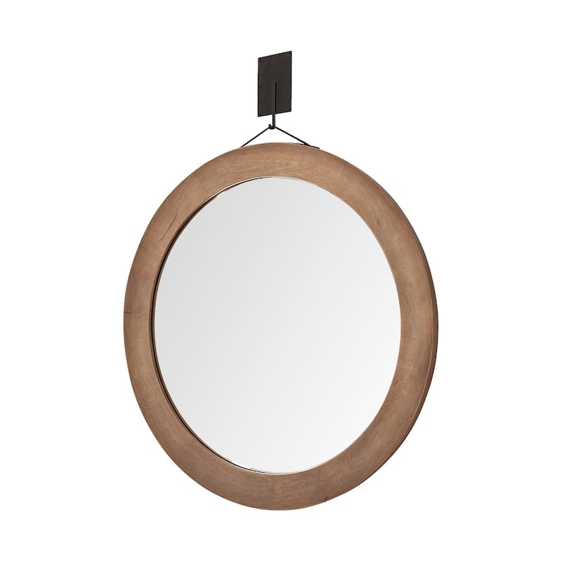 Avram Brown Solid Wood Frame With Metal Hanger Round Mirror - 44" x 44" - Brown