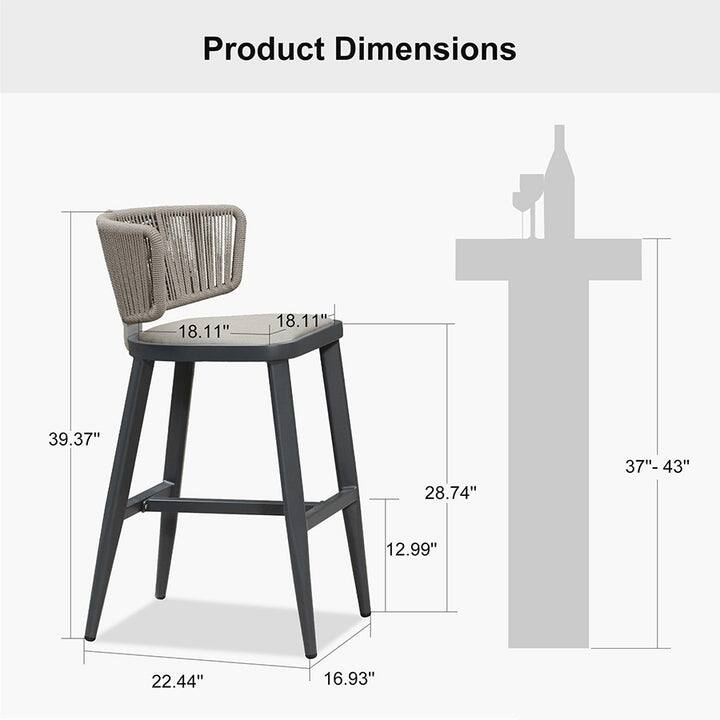 PURPLE LEAF Outdoor Bar Stools Chair Set of 2, All Weather Rattan and Aluminum Patio Bar Stool with Cushion