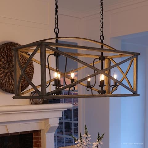 Luxury Farmhouse Chandelier, 19.5"H x 40.75"W, with Tuscan Style, Wood Grain Metal with Antique Black Finish by Urban Ambiance
