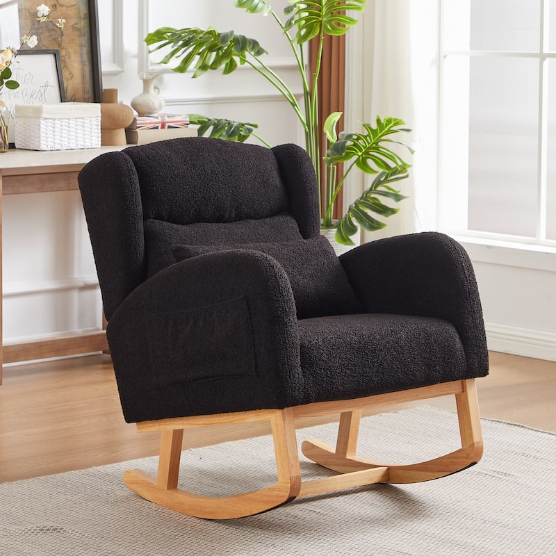 Roomfitters Slim Rocking Chair with High Backrest, Modern Lounge Arm and Side Pockets Accent Chair for Living Room