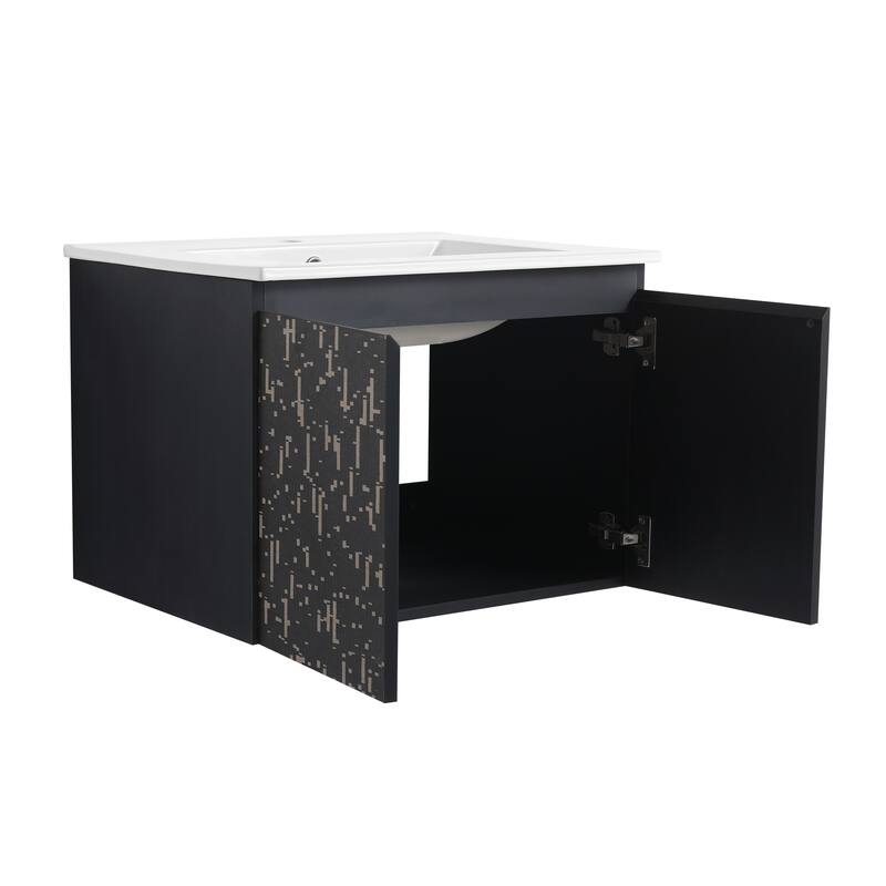 24" Floating Wall-Mounted Bathroom Vanity with Soft-Close Doors, Ceramic Sink, Eco-Friendly Plywood Base