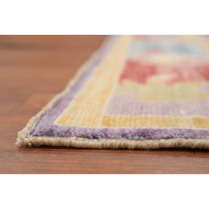 Hand Knotted Oriental 100% Wool Carpet Transitional Floral Purples Oushak Area Rug - 6' 8'' X 5' 1''